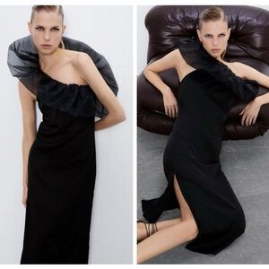 ZARA satin effect dress organza ruffle detail